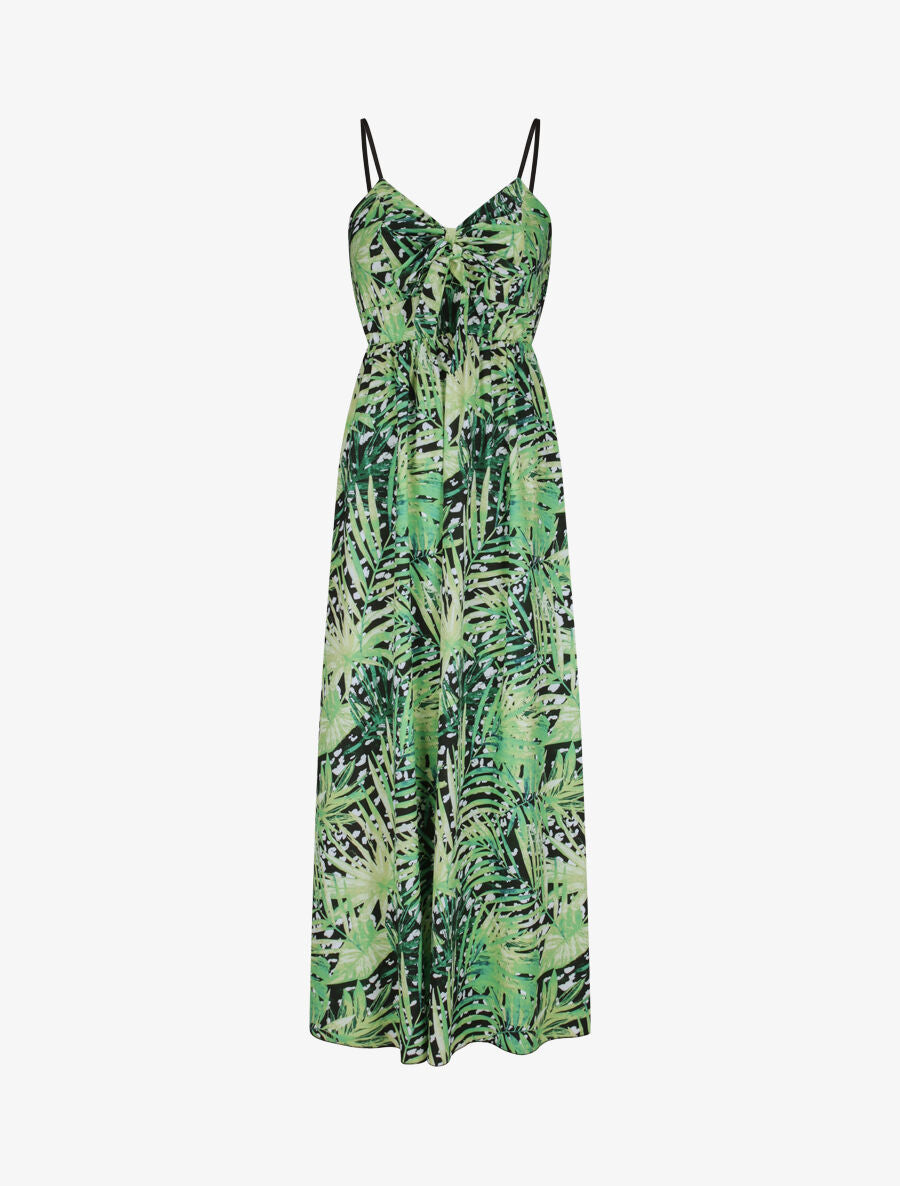 Robe longue à imprimé fleurs tropicales - Noir - 1