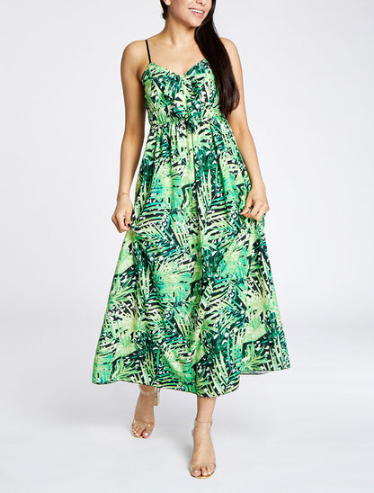 Robe longue à imprimé fleurs tropicales - Noir - 4