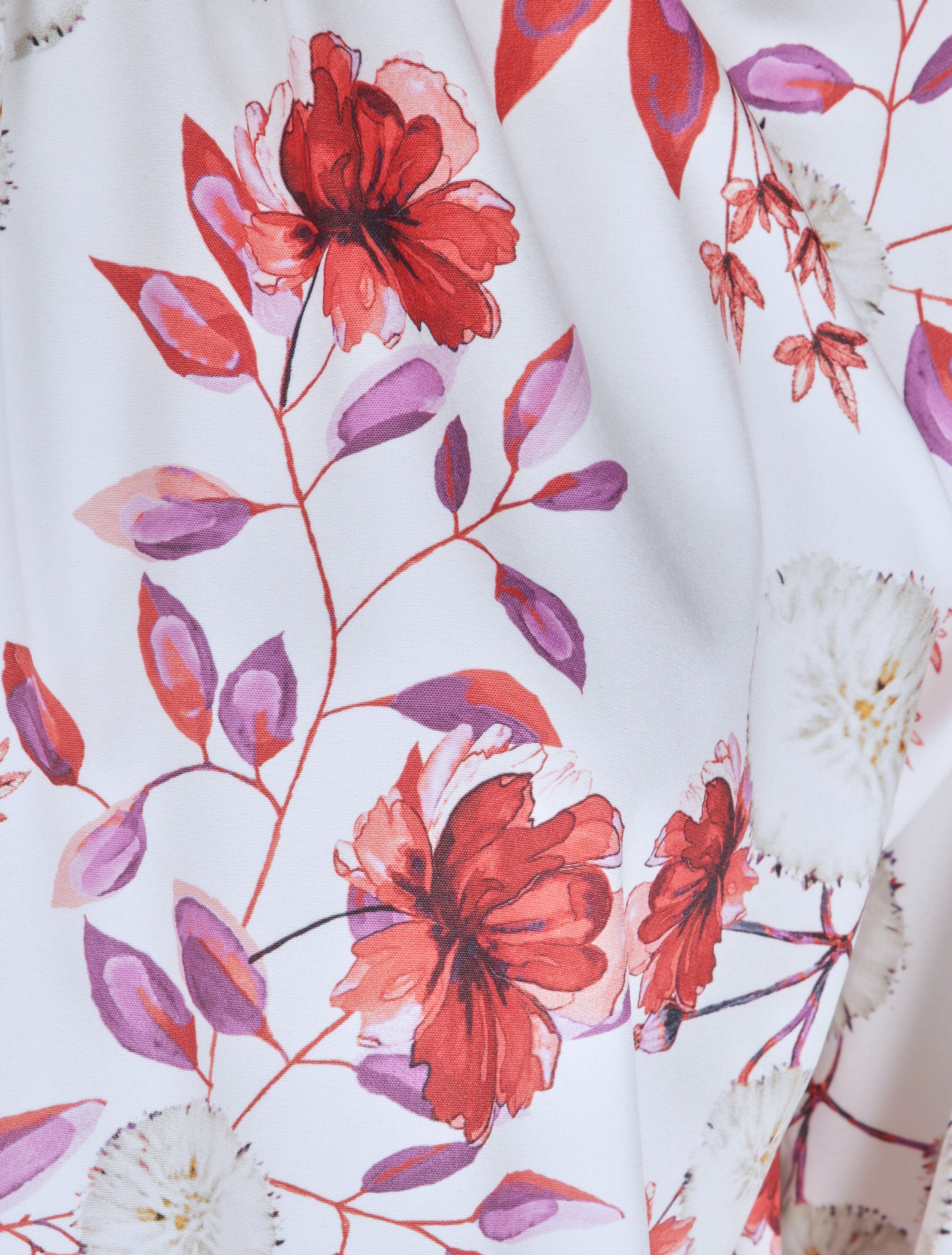 Robe bi-matière à imprimé pissenlits et roses - Blanc - 3