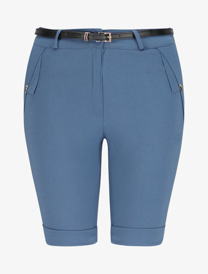 Bermuda uni taille haute - Bleu - 1