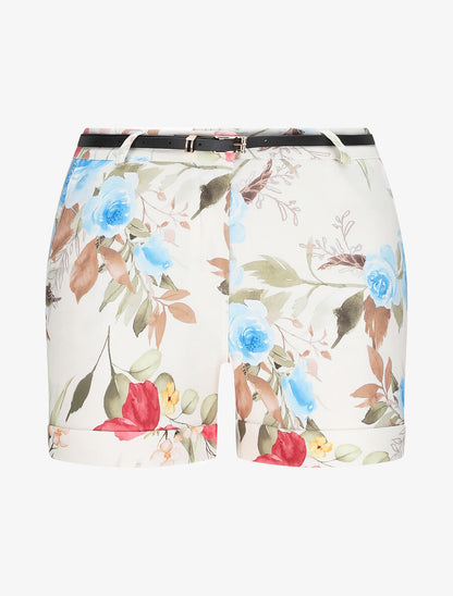 Short à ourlets imprimé roses - Beige - 5