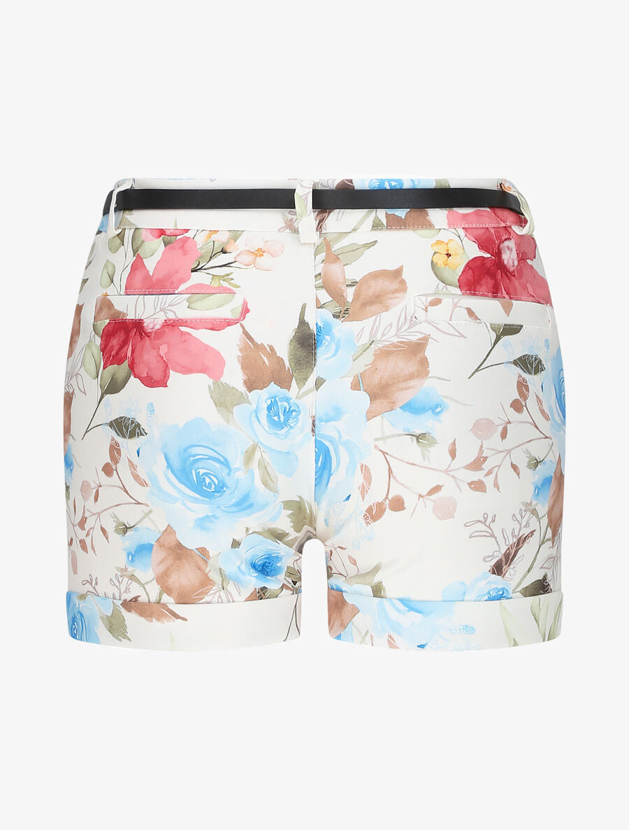 Short à ourlets imprimé roses - Beige - 2