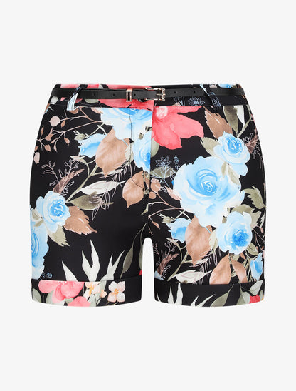 Short à ourlets imprimé roses - Noir - 4