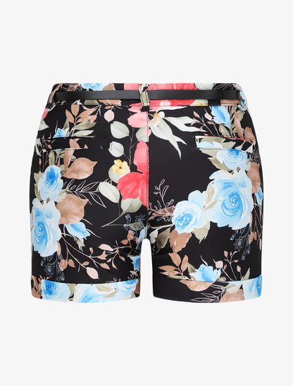 Short à ourlets imprimé roses - Noir - 2