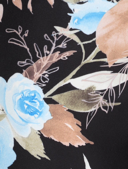 Short à ourlets imprimé roses - Noir - 3