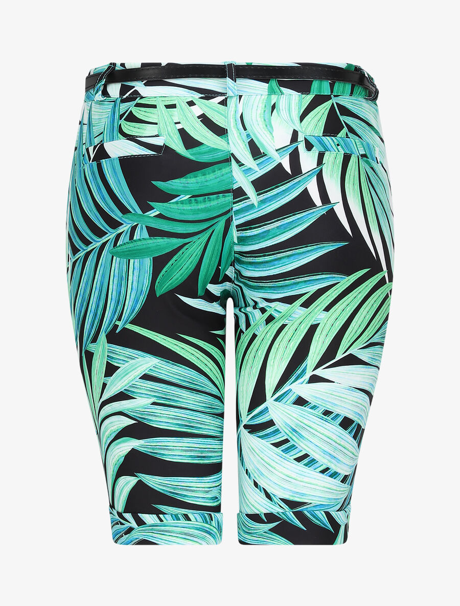 Bermuda à ourlets imprimé feuilles tropicales - Vert - 2