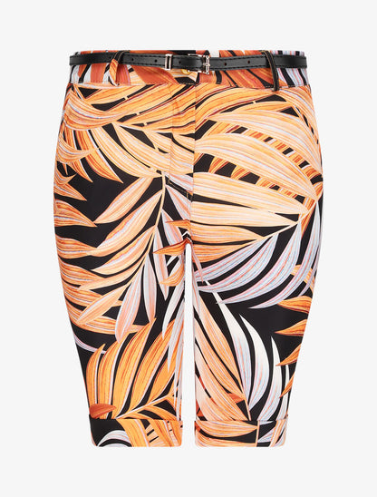 Bermuda à ourlets imprimé feuilles tropicales - Orange - 4