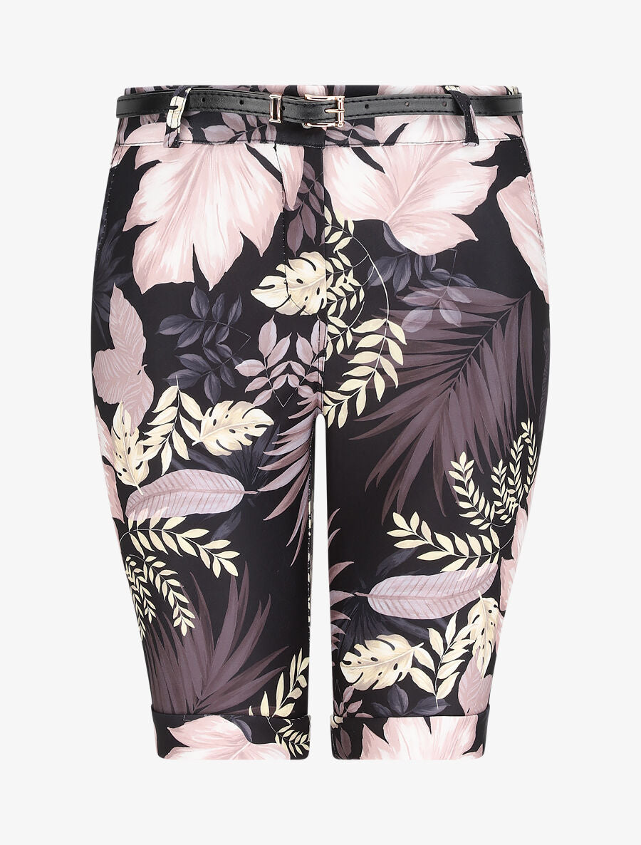 Bermuda à ourlets imprimé végétal - Beige - 1