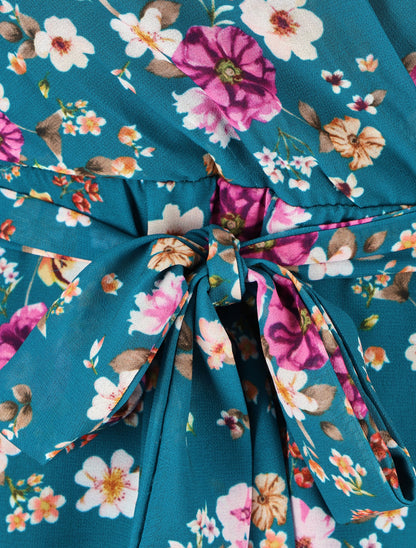 Robe cache-coeur à imprimé fleuri - Bleu canard - 3