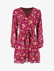 Robe cache-coeur à imprimé fleuri - Bordeaux - 1