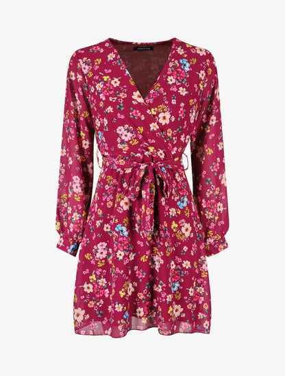 Robe cache-coeur à imprimé fleuri - Bordeaux - 1