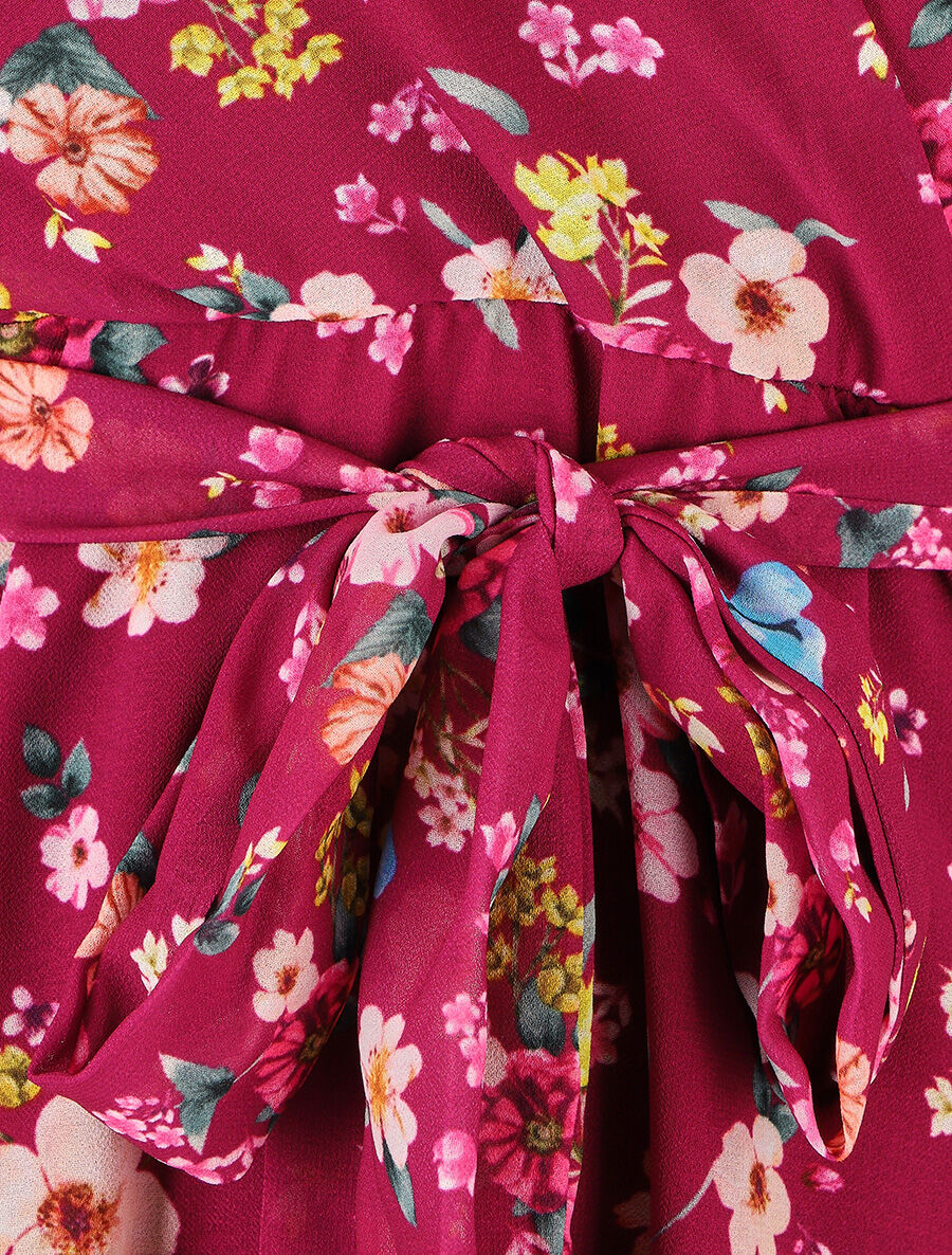 Robe cache-coeur à imprimé fleuri - Bordeaux - 3