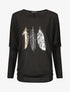 Pull ample à motif plumes irisées - Noir - 1