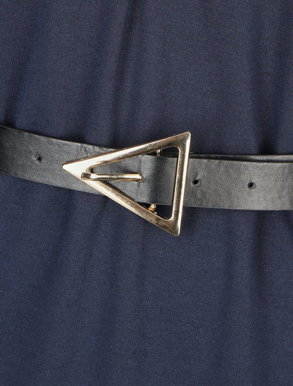 Robe droite avec ceinture stylisée - Marine - 3