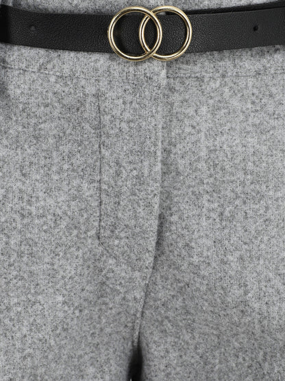 Short uni droit en laine mélangée - Gris - 3