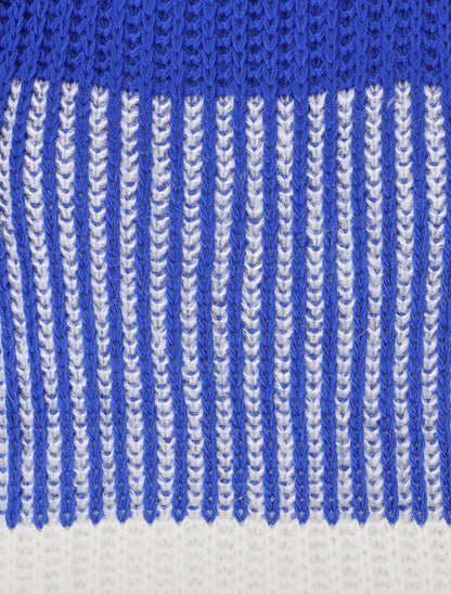 Pull en grosse maille bicolore - Bleu roi - 3