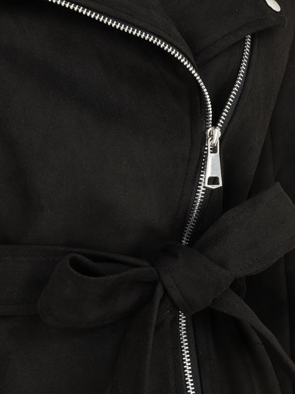 Trench mi-long zippé en suédine - Noir - 3