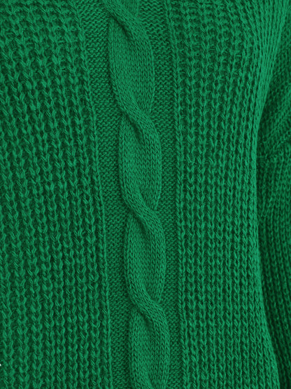 Pull uni à col V et torsade - Vert - 3