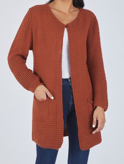 Gilet mi-long côtelé - Rouille - 4