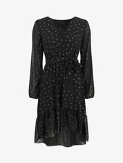 Robe élastiquée imprimée feuilles irisées - Noir - 1