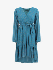 Robe élastiquée imprimée feuilles irisées - Bleu canard - 5