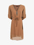 Robe en voile à col V zippée - Camel - 1