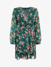 Robe à volants imprimé bouquet automnal - Vert - 5