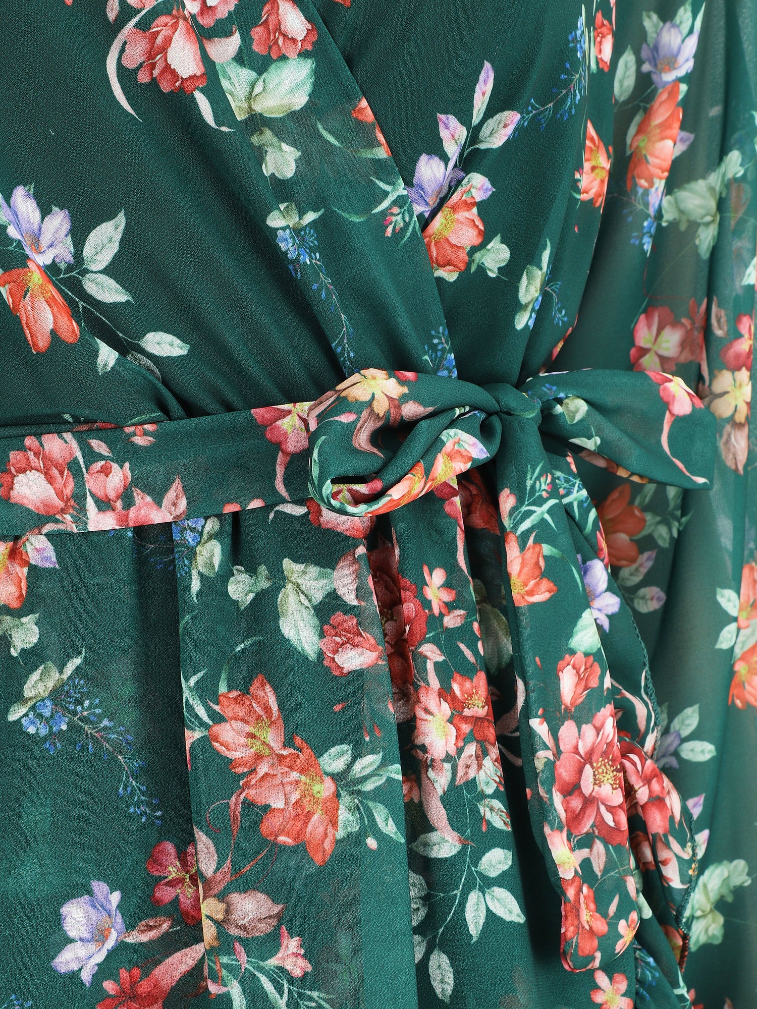 Robe à volants imprimé bouquet automnal - Vert - 3