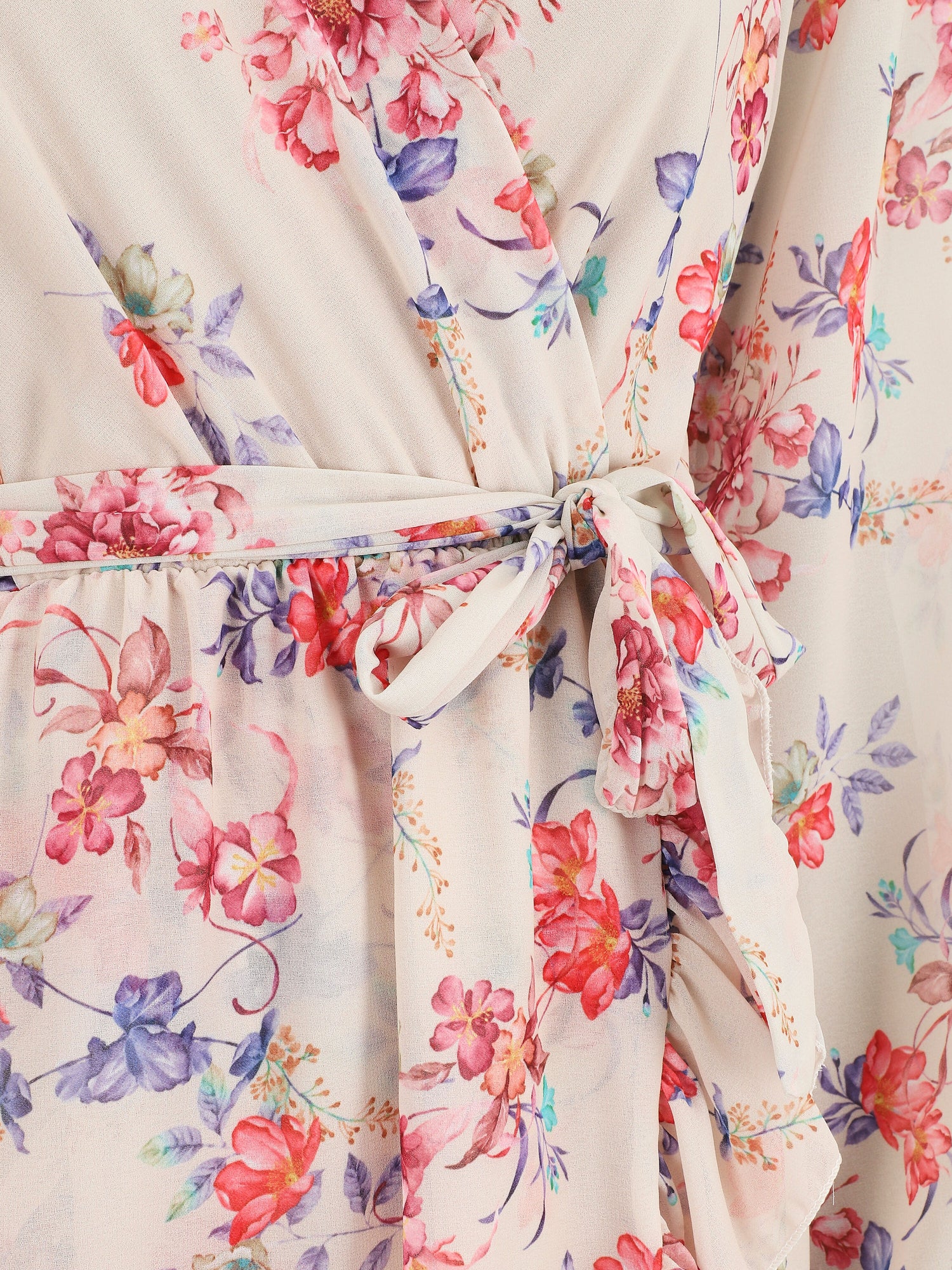 Robe à volants imprimé bouquet automnal - Beige - 3