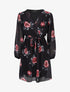 Robe mi-longue taille élastiquée imprimé roses - Noir - 1