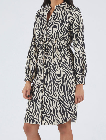 Robe chemise à taille élastiquée imprimé animal - Noir - 4