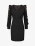 Robe unie à manches longues volantées en dentelle - Noir - 1