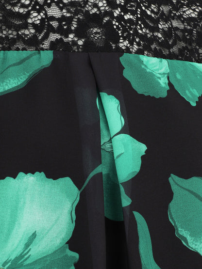 Blouse en voile imprimé grandes fleurs - Noir - 3