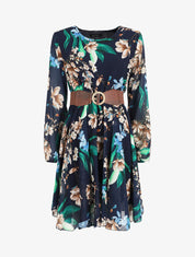 Robe patineuse imprimé grandes fleurs - Marine - 5