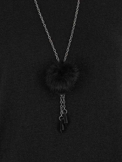 Pull ample uni avec sautoir - Noir - 3