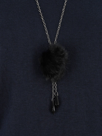 Pull ample uni avec sautoir - Marine - 3