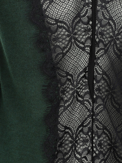 Pull droit à dos en dentelle - Vert bouteille - 3
