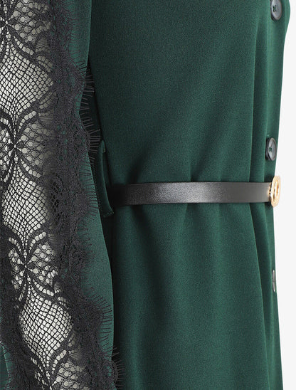 Robe chemise à manches dentelle - Vert foncé - 3