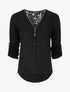 Pull à manches retroussables et dentelle - Noir - 1
