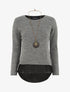 Pull droit rayé à doublure voile - Gris - 1