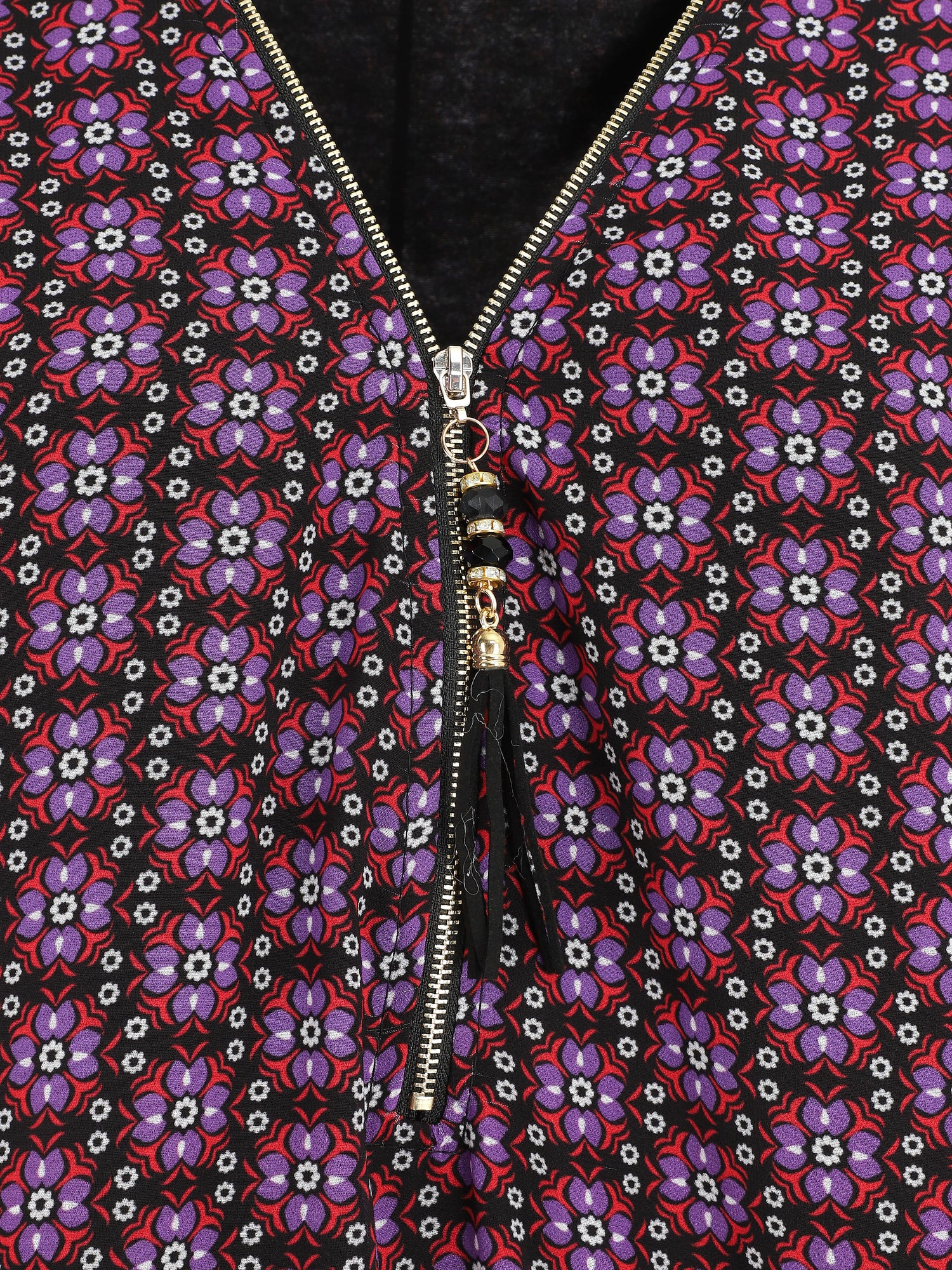 Blouse ample imprimé mosaïque fleurie à col zippé - Violet - 3
