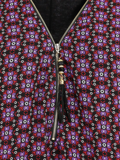 Blouse ample imprimé mosaïque fleurie à col zippé - Violet - 3
