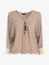 Blouse ample imprimé mosaïque fleurie à col zippé - Beige - 4