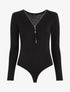Body en maille uni à col V zippé - Noir - 1