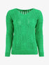 Pull uni à col V ajouré - Vert - 1