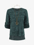 Pull à base asymétrique et manches retroussables - Vert sapin - 1
