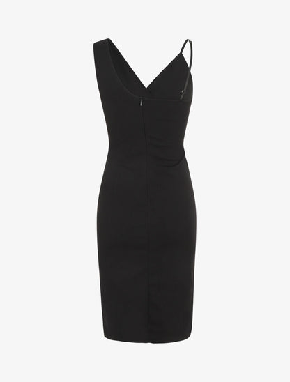 Robe ajustée portefeuille à bretelles asymétriques - Noir - 2