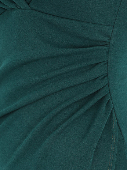 Robe ajustée portefeuille à bretelles asymétriques - Vert sapin - 4