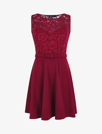 Robe patineuse à buste en dentelle - Bordeaux - 1