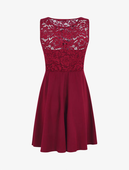 Robe patineuse à buste en dentelle - Bordeaux - 2